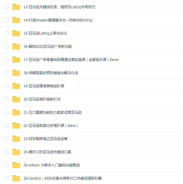 阿甘聊跨境-亚马逊入门到精通培训课程(26套)