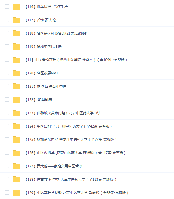 129部经典中医视频合集大全