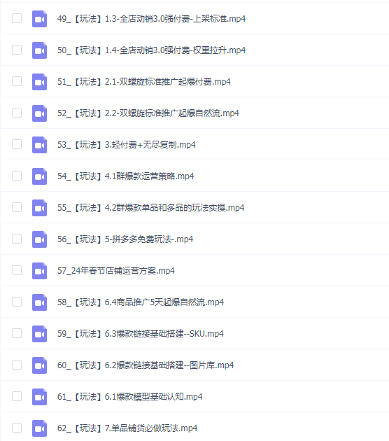2024拼多多系列课:基础运营活动推广玩法大模块(62节视频课)